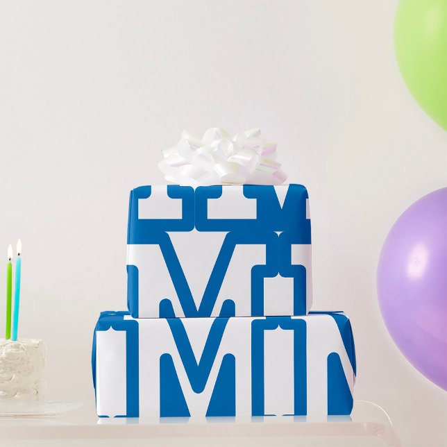 Blue Varsity Letter M Monogram Geschenkpapier (Von Creator hochgeladen)