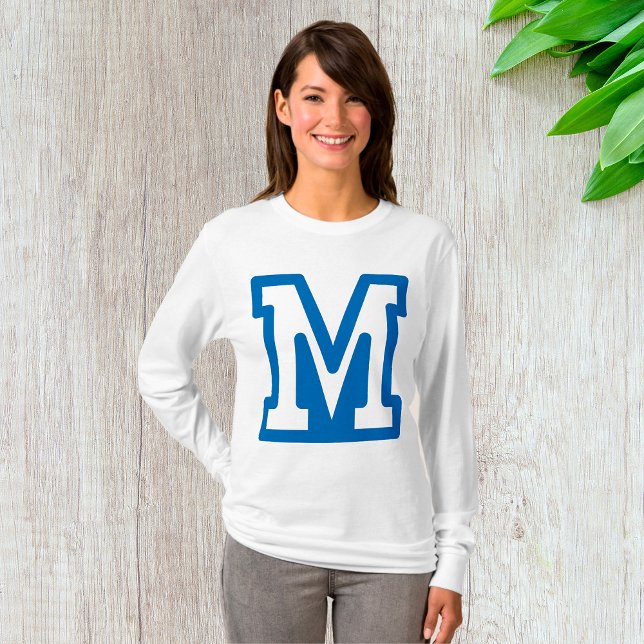 Blue Varsity Letter M Monogram T-Shirt (Von Creator hochgeladen)