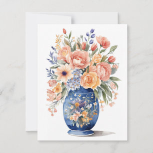 Blue Vase Blume Bouquet Aquarellmalerei Einladung
