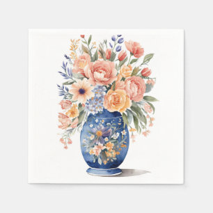 Blue Vase Blume Bouquet Aquarellmalerei Serviette