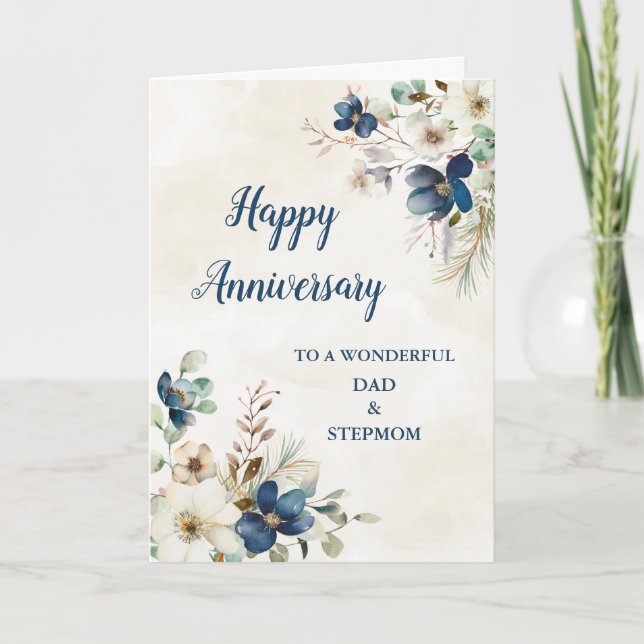 Blue Vater und Stepmuta Hochzeitstag Karte (Vorderseite)