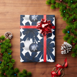 Blue Velvet Bows Ornament Holiday Geschenkpapier