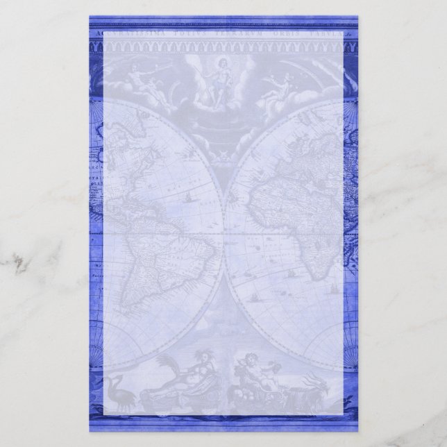 Blue Version Antique World Map J Blaeu 1664 Briefpapier (Vorderseite)