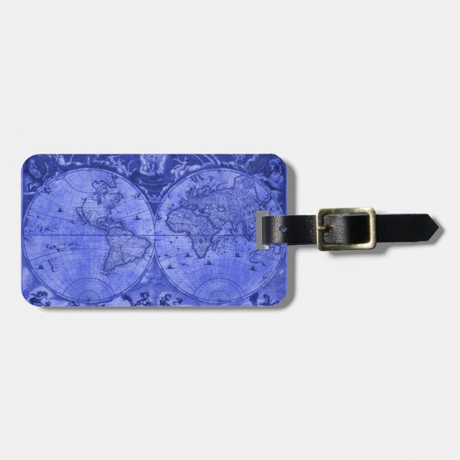 Blue Version Antique World Map J Blaeu 1664 Gepäckanhänger (Vorderseite horizontal)