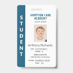 Blue Vertical Stripe Homeschool Student ID Abzeich Ausweis