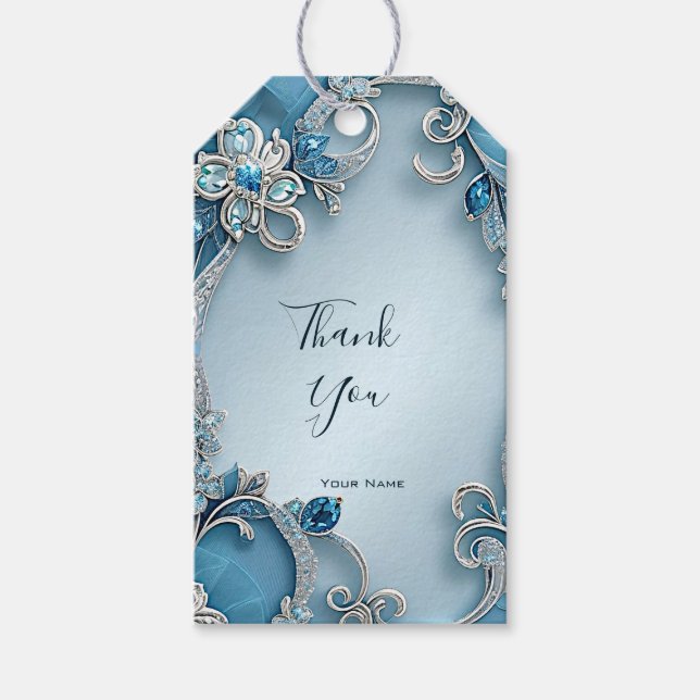 Blue Verziert Floral Gift Tag Geschenkanhänger (Vorderseite)