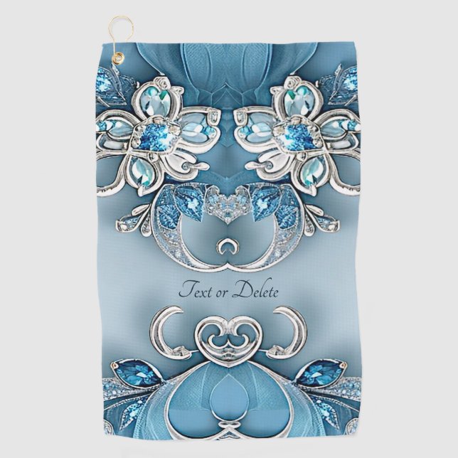 Blue Verziert Floral Golf Handtuch (Vorderseite)