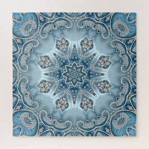 Blue Verziert Floral Jigsaw Puzzle