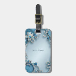 Blue Verziert Floral Luggage Tag Gepäckanhänger