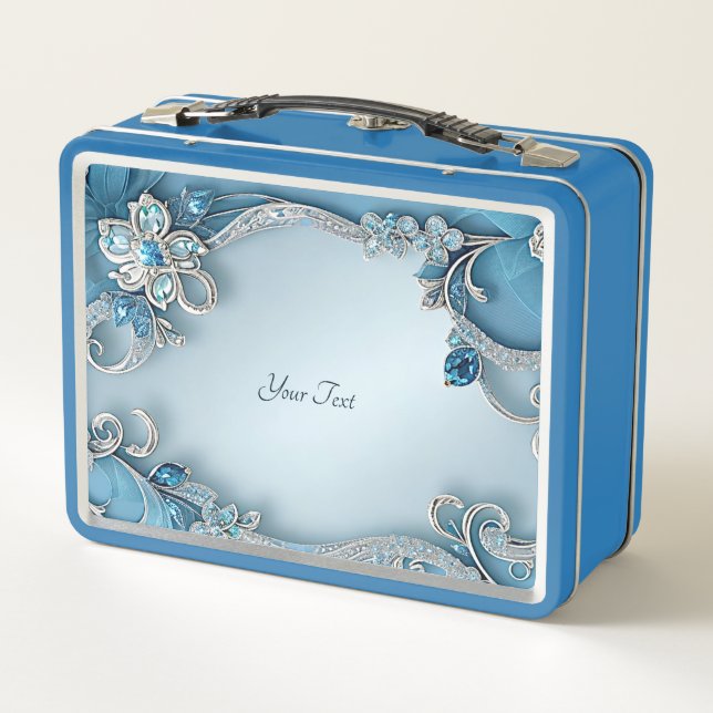 Blue Verziert Floral Lunchbox (Rückseite)