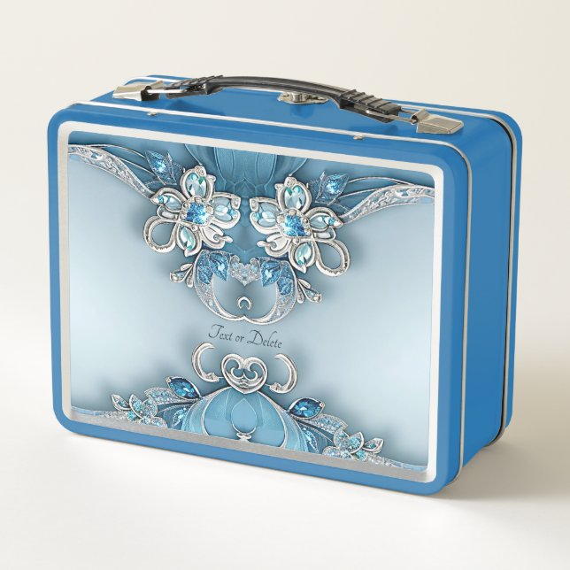 Blue Verziert Floral Lunchbox (Rückseite)