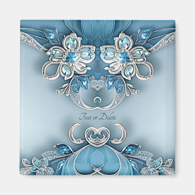 Blue Verziert Floral Magnet (Vorne)