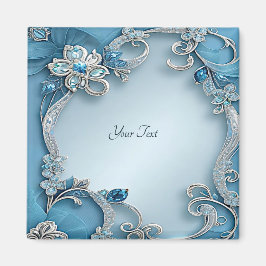 Blue Verziert Floral Magnet