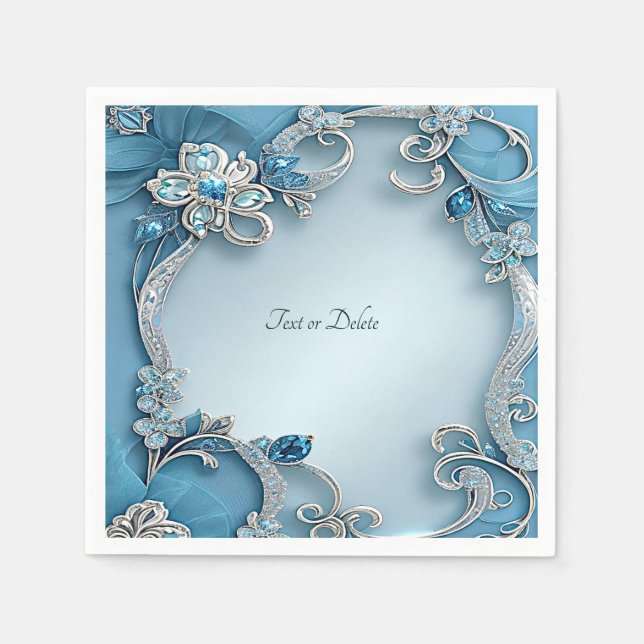 Blue Verziert Floral Napkins Serviette (Vorderseite)