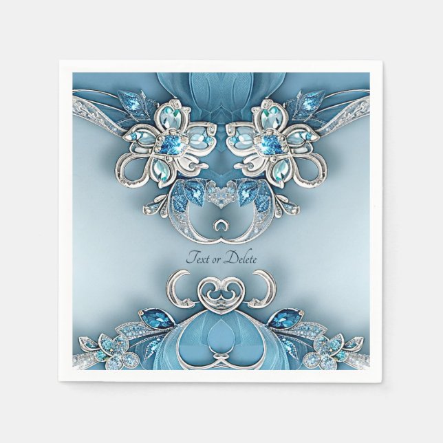 Blue Verziert Floral Napkins Serviette (Vorderseite)