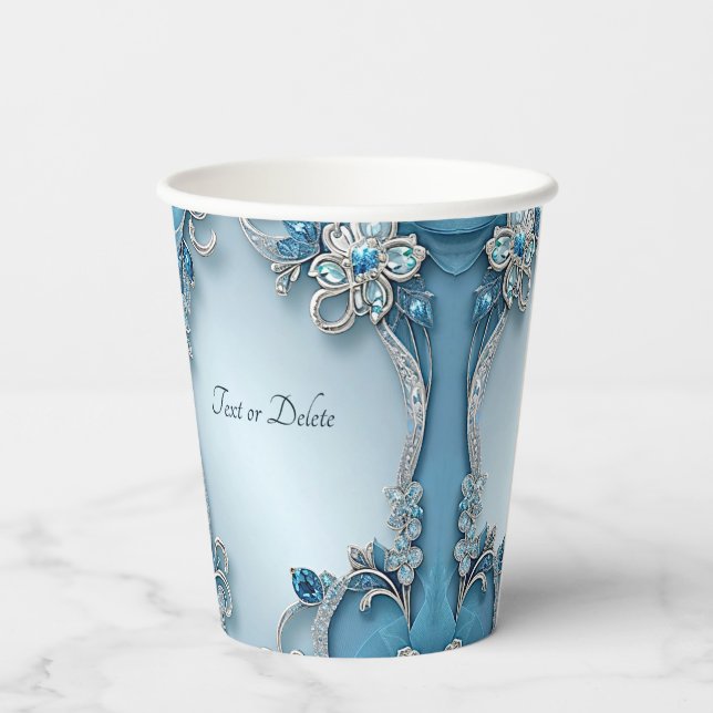 Blue Verziert Floral Paper Cup Pappbecher (Rückseite)