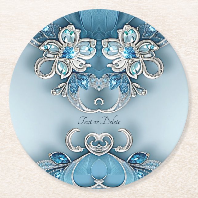 Blue Verziert Floral Paper Untersetzer (Vorderseite)