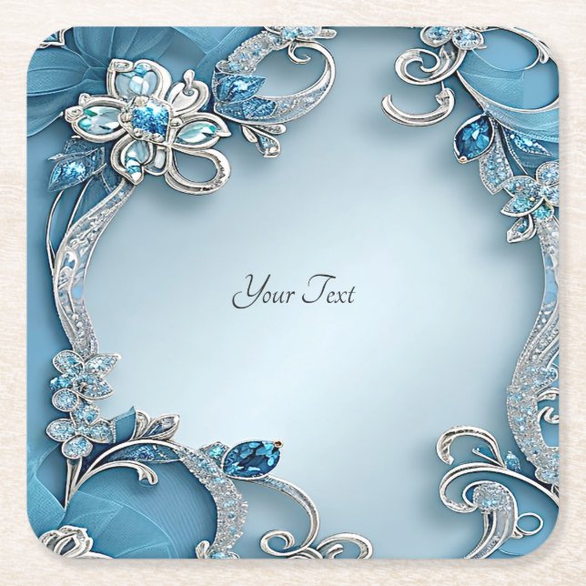 Blue Verziert Floral Paper Untersetzer (Vorderseite)