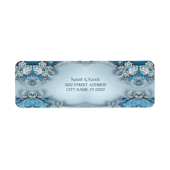 Blue Verziert Floral Return Address Label (Vorne)