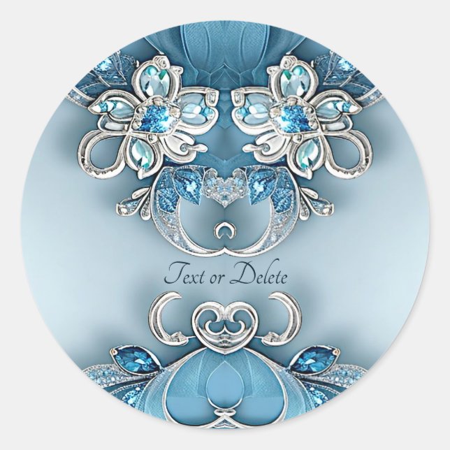 Blue Verziert Floral Sticker (Vorderseite)