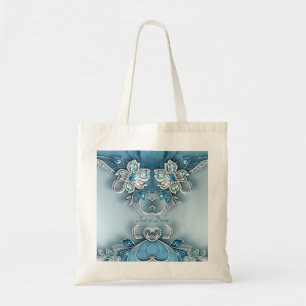 Blue Verziert Floral Totbeutel Tragetasche