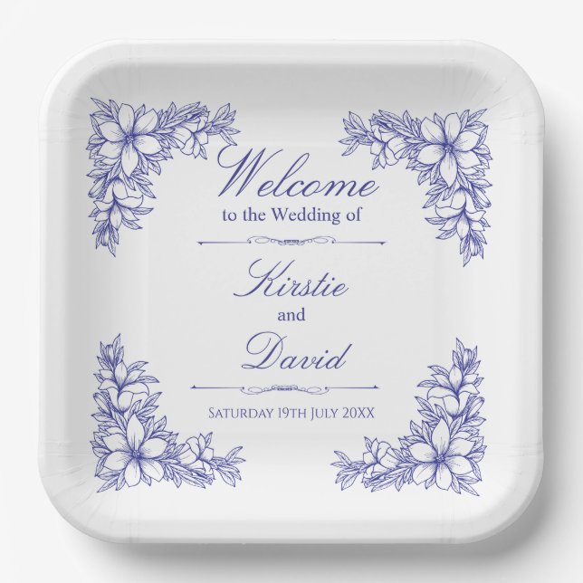 Blue Verziert Floral Wedpaper Teller (Vorderseite)
