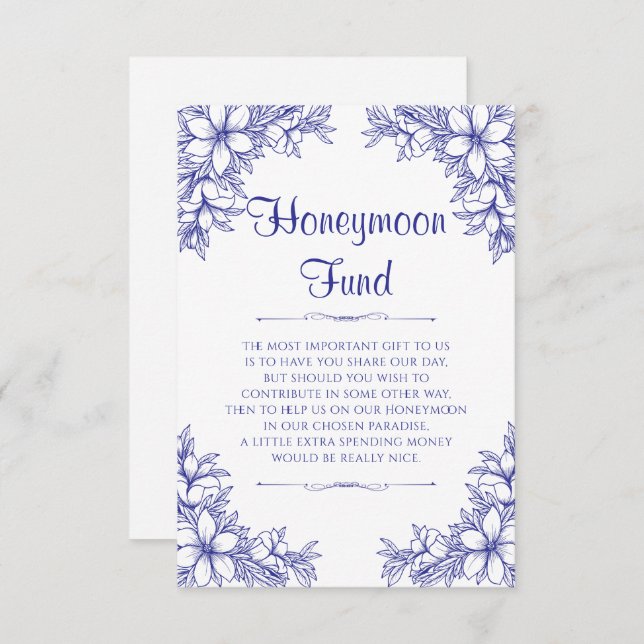 Blue Verziert Wedding Honeymoon Fund Begleitkarte (Vorne/Hinten)