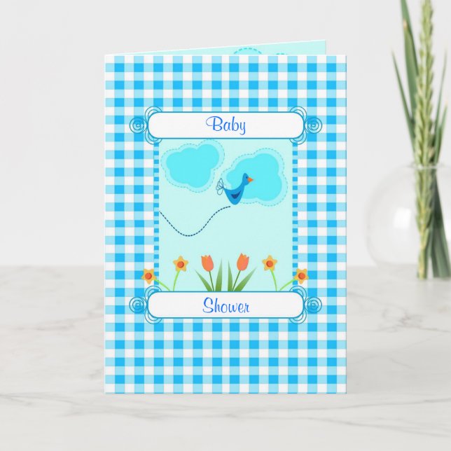 Blue Vichy Baby Dusche Einladung (Vorderseite)