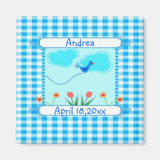 Blue Vichy New Baby Boy Magnet (Vorne)
