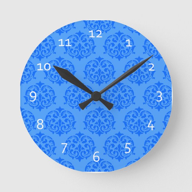 Blue Victorian Pattern Wall Clocks Runde Wanduhr (Vorderseite)