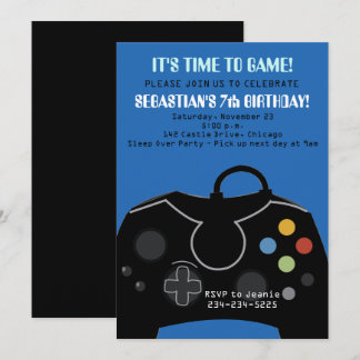 Blue Video Game Boys Geburtstagseinladung Einladung