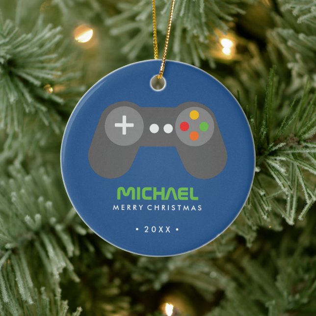 Blue Video Game Controller Kids Weihnachten Keramik Ornament (Baum)