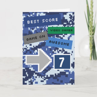 Blue Video Gamer 7th Birthday Karte