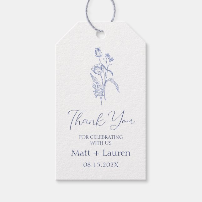 Blue Viktorianisch Floral Wedding Gift Tags Geschenkanhänger (Vorderseite)