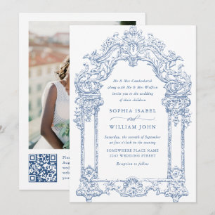 Blue Viktorianisch Verziert Grace Floral Wedding Q Einladung