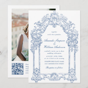 Blue Viktorianisch Verziert Grace Floral Wedding Q Einladung