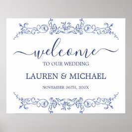 Blue Viktorianisch Wedding Willkommenszeichen Poster