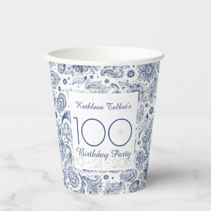 Blue Vintag 100. Geburtstagsparty Paper Cup Pappbecher