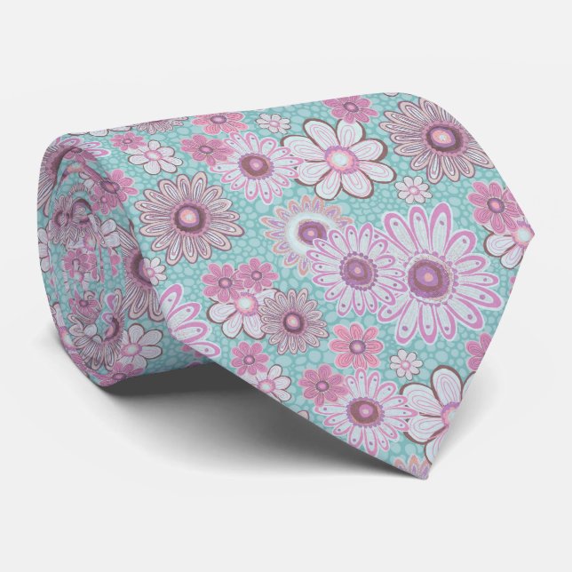 Blue Vintag Blume Vibes Neck Tie Krawatte (Gerollt)