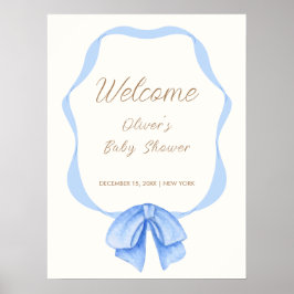 Blue Vintag Bow Ribbon Boy Baby Dusche Willkommen Poster