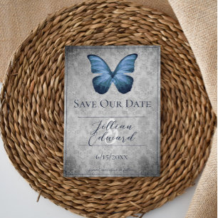Blue Vintag Butterfly Damask Save the Date Ankündigung