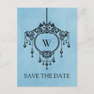 Blue Vintag Chandelier Save the Date Postcard Ankündigungspostkarte