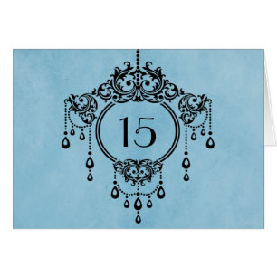 Blue Vintag Chandelier Tischnummer Card