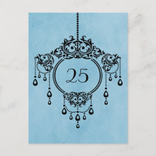 Blue Vintag Chandelier Tischnummer Postcard
