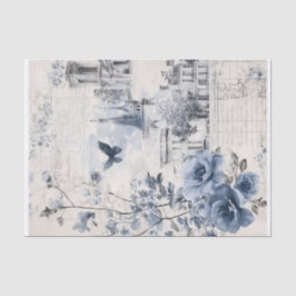 Blue Vintag Collage mit Rose und Architektur Seidenpapier