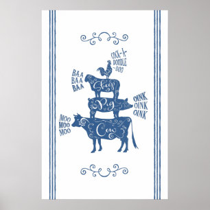 Blue Vintag Country Farm Poster