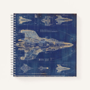 Blue Vintag Diagramm Space Ship Notizbuch