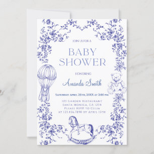 Blue Vintag Elegant Floral Baby Dusche Einladung