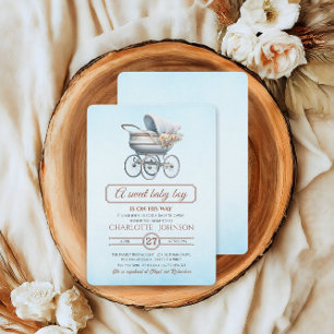 Blue Vintag Floral Baby Carriage Baby Dusche Einladung