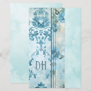 Blue Vintag Floral Monogram 5.5x8.5 Journal Paper